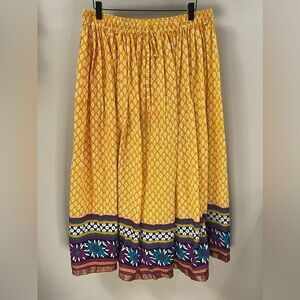 Lapogee Indian Ethnic Floral Checks Cotton Yellow Maxi Lace Hippie Boho Skirt 3X